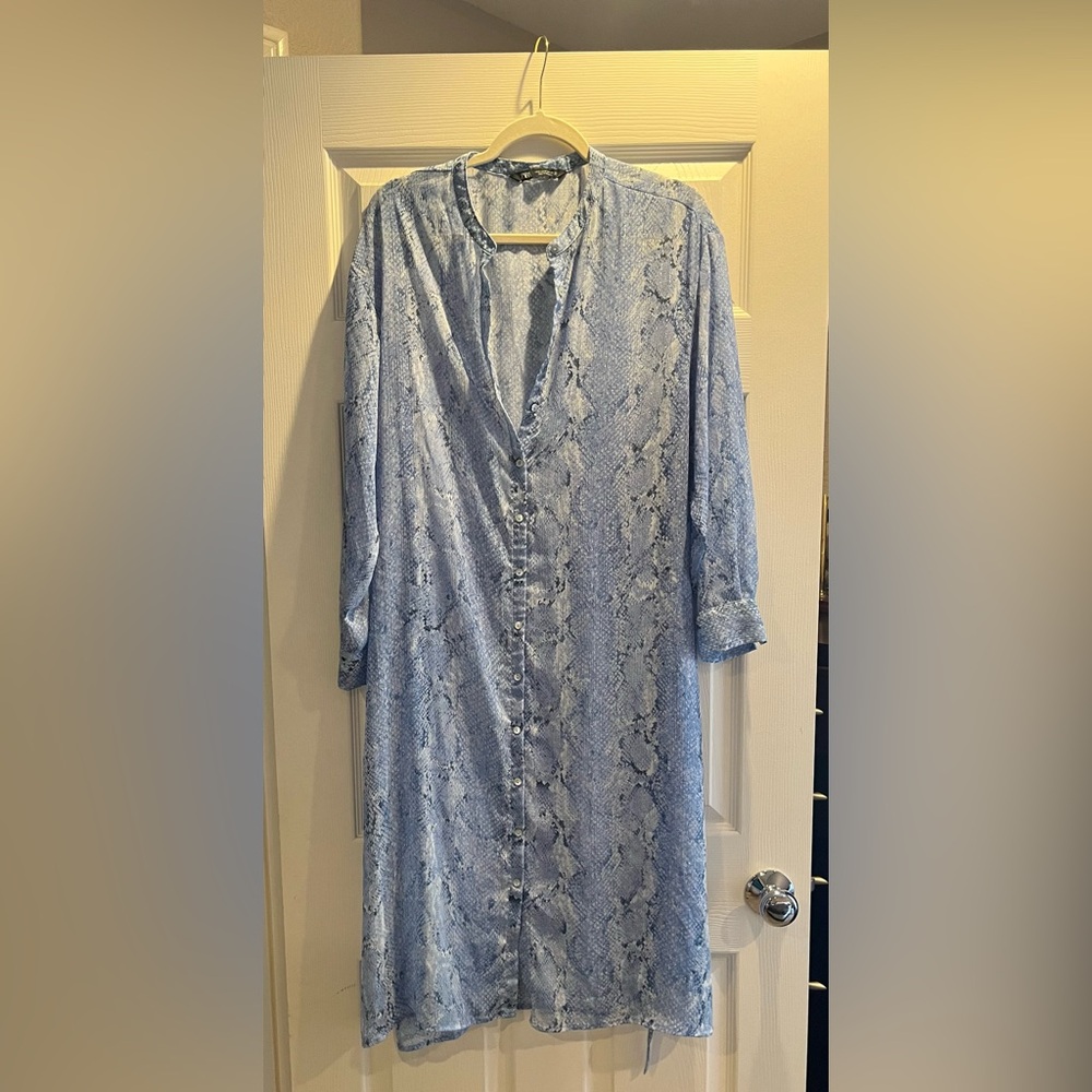 Zara Button Down Shirt Dress Bathing Suit Cover Up Long Sleeve Animal Print - Picture 9 of 14
